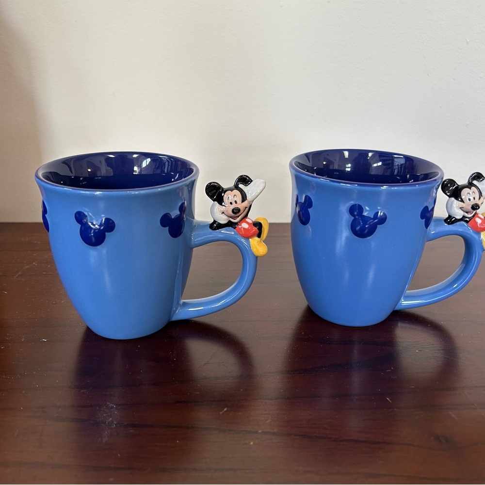 Two Blue Mickey Mouse on Handle Mugs